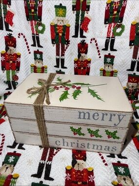 Quill to Paper Wood Stacked Farmhouse Book Home Decor Merry Christmas